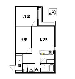 ローヤル若葉 2LDKの間取図画像