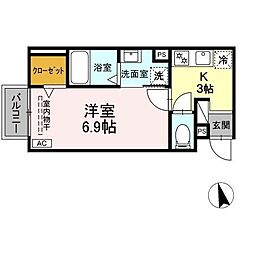 D-ROOM和地山 1階1Kの間取り