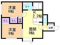 二条マンション 2LDKの間取図画像