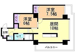 森林公園パークハウス西参番街B棟トップス 2LDKの間取図画像