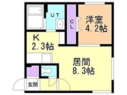 札幌市営東西線 新さっぽろ駅 徒歩11分の賃貸マンション 2階1LDKの間取り