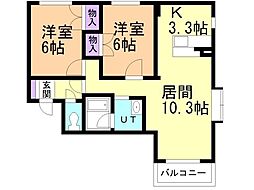 グランコート上野幌 2LDKの間取図画像