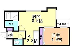 グランジ厚別 1LDKの間取図画像
