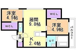セレッソ新札幌 2LDKの間取図画像