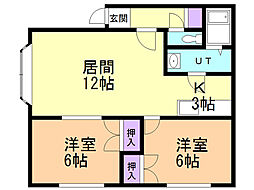 コニパルB 2LDKの間取図画像