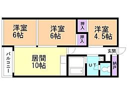 長井マンション 3LDKの間取図画像