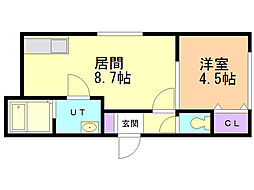 新札幌オリオン 1DKの間取図画像