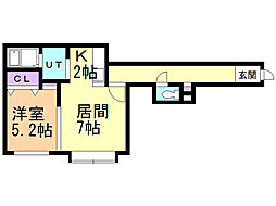 プルメリア厚別中央 1LDKの間取図画像
