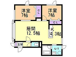 プロムナード南2 2LDKの間取図画像