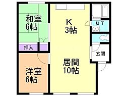 北栄ハイツC 2LDKの間取図画像