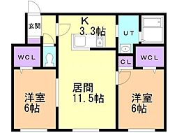 リポーゾ栄通 2LDKの間取図画像