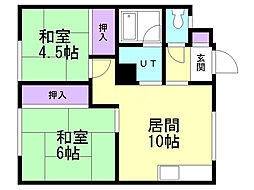 時和マンション 2LDKの間取図画像