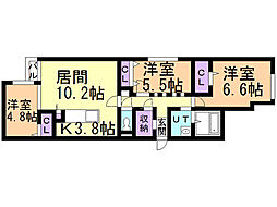 レスツオン厚別 3LDKの間取図画像