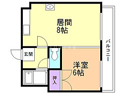 コスモハイツ 1LDKの間取図画像