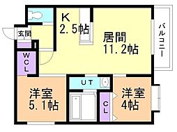エアレンデル新札幌 2LDKの間取図画像