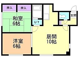 第3ホクホウハイツ 2LDKの間取図画像