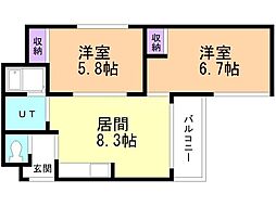 クリーンシャトー厚別 2LDKの間取図画像