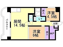 ビレッジハウス桜台タワー4号棟 2LDKの間取図画像