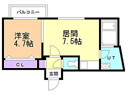 カハラコート4th 1DKの間取図画像