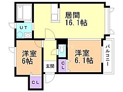 モンターナ藤元1 2LDKの間取図画像