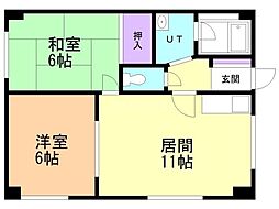 メモリアルハイツ 2LDKの間取図画像