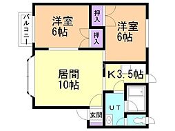 グレースパーク厚別北C 2LDKの間取図画像