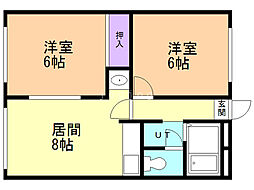 アルファレジデンス新札幌 2DKの間取図画像