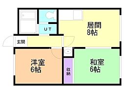 ラフォーレ新札幌A 2DKの間取図画像