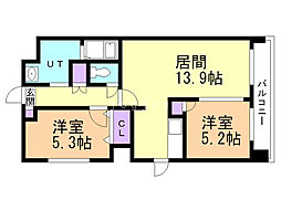 サン・パーク厚別 2LDKの間取図画像