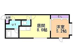 ボヌール厚別1番館 1LDKの間取図画像