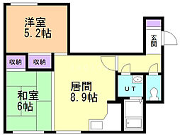 エスペランダ新札幌 2DKの間取図画像