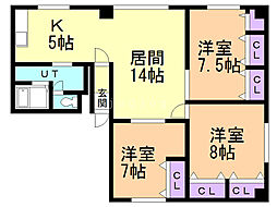 クレストコート厚別 3LDKの間取図画像