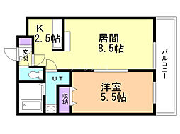 ティアラ大谷地2 1LDKの間取図画像