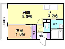 Flechirひばりが丘 1LDKの間取図画像