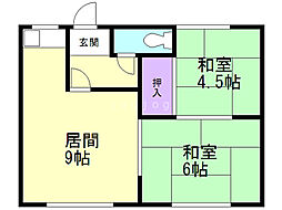 春栄荘D 2LDKの間取図画像