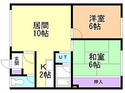 西尾マンションＥ 2階2LDKの間取り