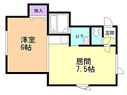 ドリーム里塚III 2階1DKの間取り