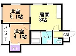 札幌市営東西線 南郷18丁目駅 徒歩10分の賃貸マンション 3階2DKの間取り