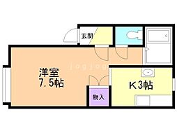 サンセールふじの3 1Kの間取図画像