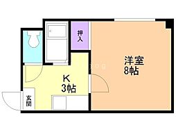 澄川第2銀座パレス 2階1Kの間取り