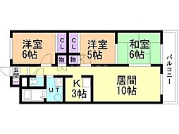 プリムラK3 3LDKの間取図画像