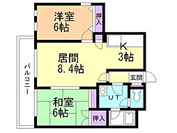ステージ:ワン 2LDKの間取図画像