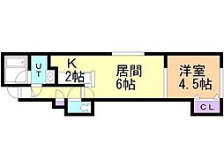 カラバオ豊平 1DKの間取図画像