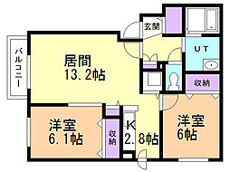 プレリュード 2LDKの間取図画像