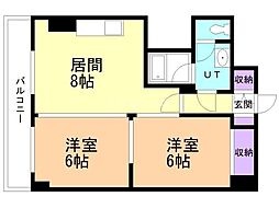 豊平アシュウ 2DKの間取図画像