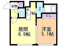 S-FORT月寒 1LDKの間取図画像