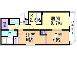 メゾンドアサヒ 2LDKの間取図画像