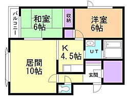 パレオコートK 2LDKの間取図画像