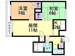 リップル西岡 2LDKの間取図画像