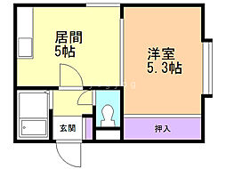ローヤルハイツ中の島2・3C棟 1DKの間取図画像